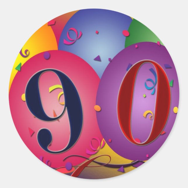 90. Geburtstag Ballon Aufkleber (Vorderseite)