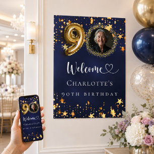 90. Geburtstag blauen goldenen Sternen Foto willko Poster