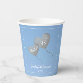 90. Geburtstag blauer Himmel & Silberballon Pappbecher