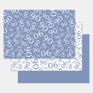 90. Geburtstag Blaues & Weißes Zufallszahlenmuste Geschenkpapier Set
