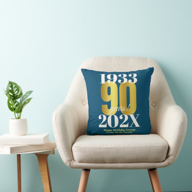 90. Geburtstag Blue Gold Kissen (Stuhl )