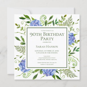 90. Geburtstag Blue Hydrangeas Card Anfrage Einladung