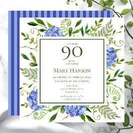 90. Geburtstag Blue Hydrangeas Einladung