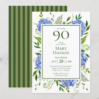 90. Geburtstag Blue Hydrangeas Einladung