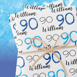 90. Geburtstag Blue thematied Custom Age Name Geschenkpapier Set