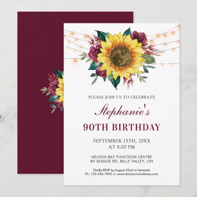 90. Geburtstag Blumenstrauß Party Einladung (Vorne/Hinten)