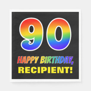 90. Geburtstag: Bold, Fun, Simple, Rainbow 90 Serviette