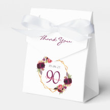 90. Geburtstag bordeauxrot, geometrisch, blumenwei