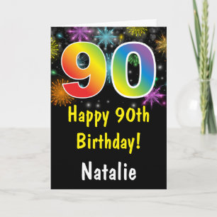 90. Geburtstag Bunte Regenbogen-Feuerwerkskarte Karte