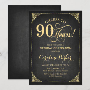 90. Geburtstag - Chalkboard Gold Einladung