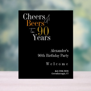 90. Geburtstag Cheers and Biere Black Gold Willkom Acrylschild