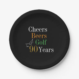 90. Geburtstag Cheers Beers Golf Black Gold Party Pappteller