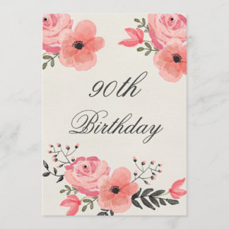 90. Geburtstag Chic Watercolor Blume Einladung