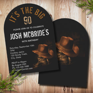 90. Geburtstag Cowboy Hat Boots Maskuline Einladung