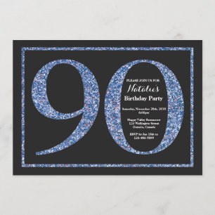 90. Geburtstag Einladung Blue Glitzer Chalkboard