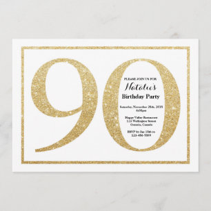 90. Geburtstag Einladung Gold Glitzer