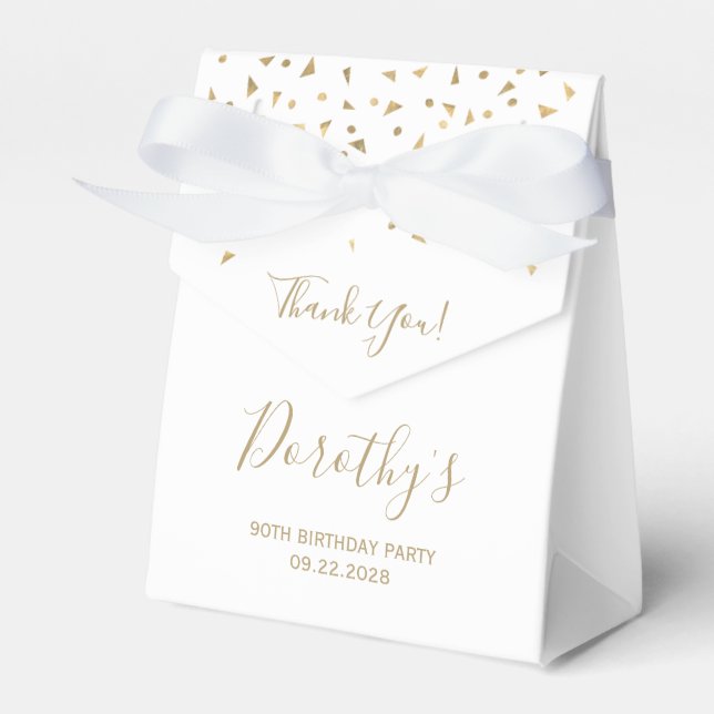 90. Geburtstag Elegant Gold Confetti White Geschenkschachtel (Vorderseite)