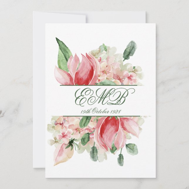 90. Geburtstag Elegante Blumengebirge Rose Geburts Einladung (Rückseite)