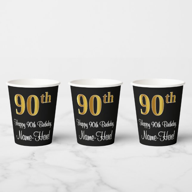 90. Geburtstag - Elegante Luxuriöse Imitate Gold L Pappbecher (Multi)