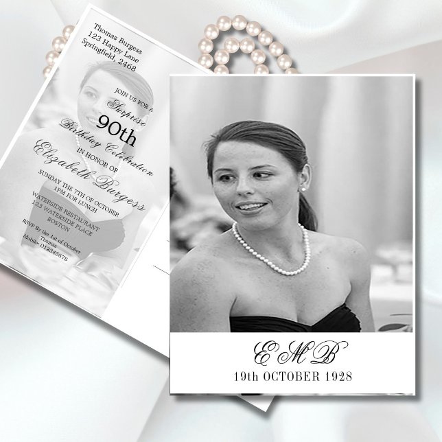 90. Geburtstag Elegantes Foto Monogram Geburtstag Postkarte (Von Creator hochgeladen)