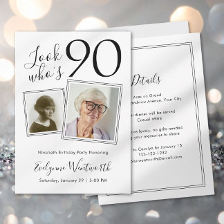 90. Geburtstag Elegantes Minimal-Skript-Foto Einladung