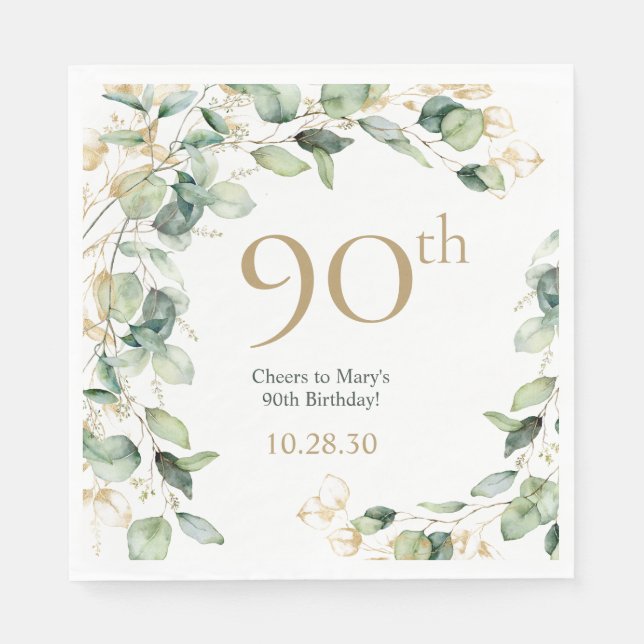 90. Geburtstag Eukalyptus Serviette (Vorderseite)
