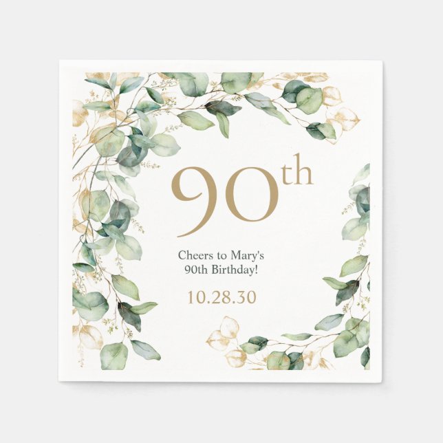 90. Geburtstag Eukalyptus Serviette (Vorderseite)