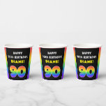90. Geburtstag: Farbenfroher Regenbogen # 90, Indi Pappbecher<br><div class="desc">Dieses begehrte und fröhliche Geburtstagsthema Papier-Becherdesign zeichnet sich durch eine große Anzahl von "90" aus,  die ein lebendiges Regenbogenspektrum inspiriert Farbverlaufsmuster,  die Meldung "HAPPY 90 th BIRTHDAY" und einen anpassbaren Empfängernamen aufweisen. Geburtstagsthematische Tassen wie diese könnten in einem Party für jemanden verwendet werden,  der seinen neunzigsten Geburtstag feiert. [~Z0000639]</div>