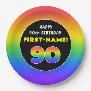 90. Geburtstag: Farbenfroher Regenbogen # 90, Indi Pappteller