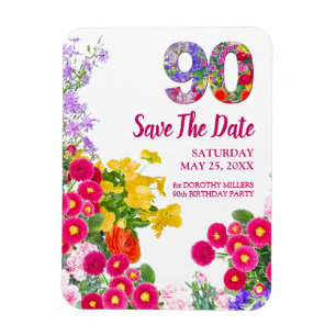 90. Geburtstag Floral Moderner Save The Date Magnet