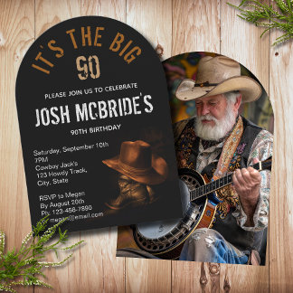 90. Geburtstag Foto Cowboy Hat Boots Maskuline Einladung