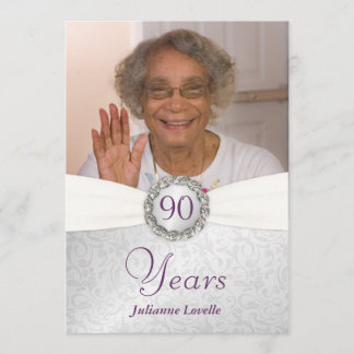 90. Geburtstag Foto Einladungen - Silver & Lila