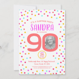 90. Geburtstag Foto Lebende Korallenkonfetti Einladung