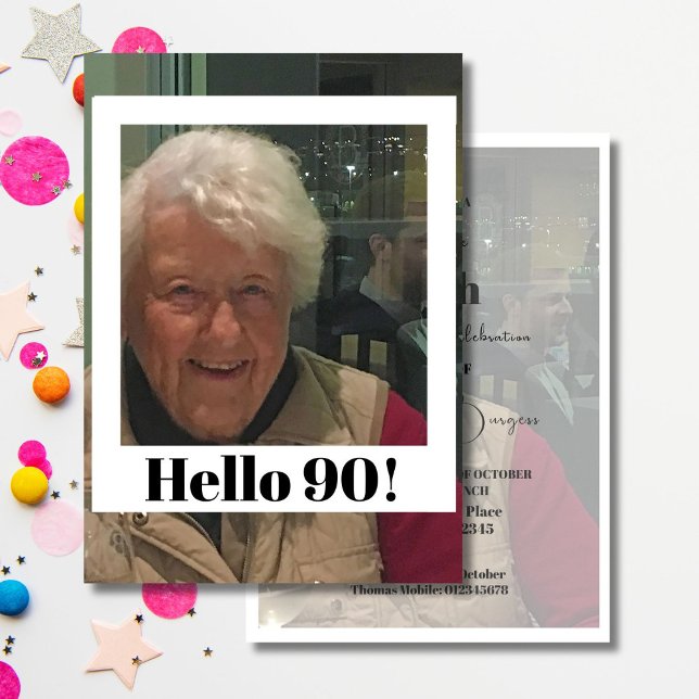 90. Geburtstag Foto Rahmen Modern Chic Einladung (Von Creator hochgeladen)