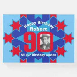 90. Geburtstag Foto Star Rot Blau Gästebuch
