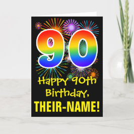 90. Geburtstag: Fun Fireworks Pattern + Rainbow 90 Karte