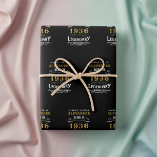 90. Geburtstag Geboren 1936 Legende Vintage Schwar Geschenkpapier Set