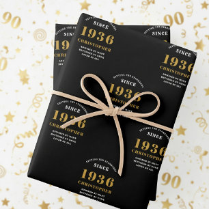 90. Geburtstag geboren 1936 Namen hinzufügen Schwa Geschenkpapier Set