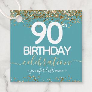 90. Geburtstag Gold Elegante Script Fevor Tags Geschenkanhänger