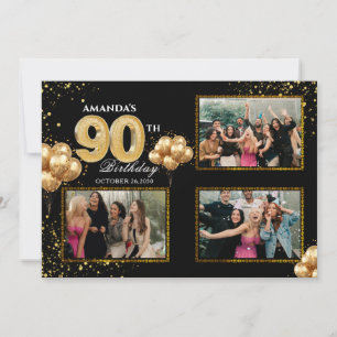 90. Geburtstag Gold Silber Schwarze Ballons Einladung