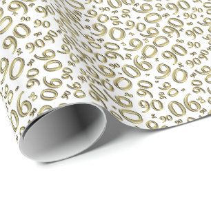 90. Geburtstag Gold & White Random Number Pattern Geschenkpapier