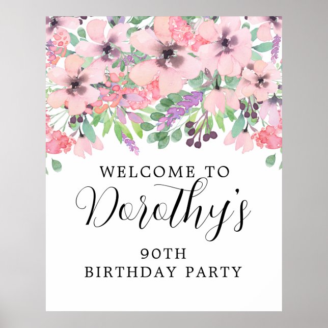 90. Geburtstag Lila rosa Wildblume Begrüßungszeich Poster (Vorne)