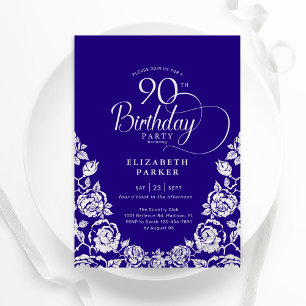 90. Geburtstag Lila Silberne Rose Einladung