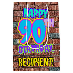 90. Geburtstag: Lustiger, urbaner Graffiti-inspiri Mittlere Geschenktüte