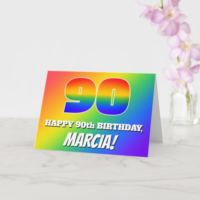 90. Geburtstag: mehrfarbiges Regenbogenmuster # 90 Karte (Orchidee)