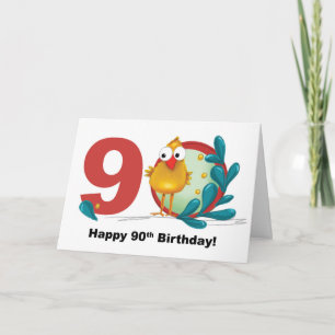 90. Geburtstag mit Funny Bird und Branch Karte