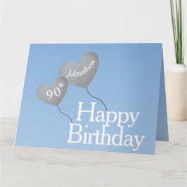 90. Geburtstag mit Silberballons im Himmel groß Karte