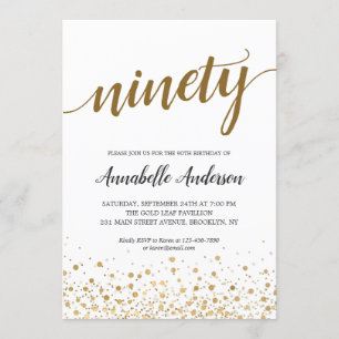 90. Geburtstag Modern Gold Confetti Dots Script Einladung