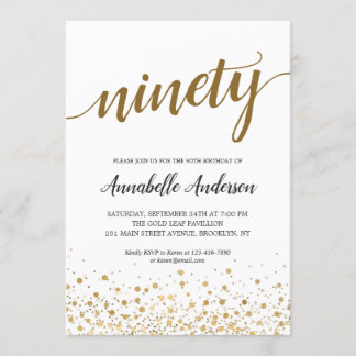 90. Geburtstag Modern Gold Confetti Dots Script Einladung