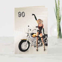 90. Geburtstag, Motorrad und Mädchen Karte